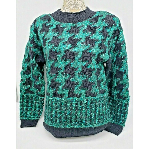 Vtg Liz Claiborne Collection Hand Knit Wool Blend Sweater Green Black Sz Small - Picture 1 of 10